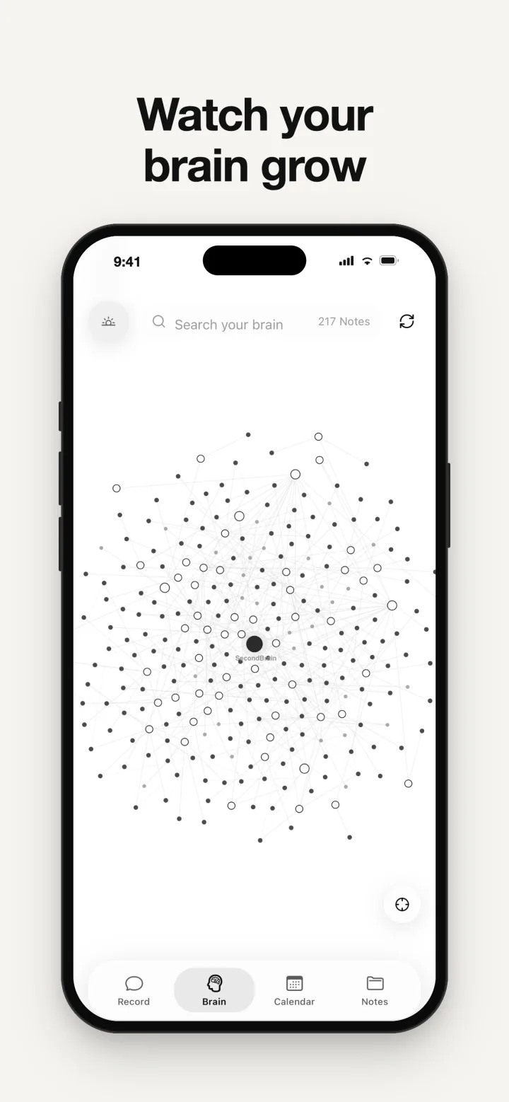 The Brain view: a growing map of connected notes