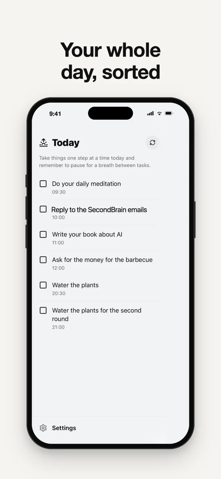 Today view listing the day's tasks and reminders